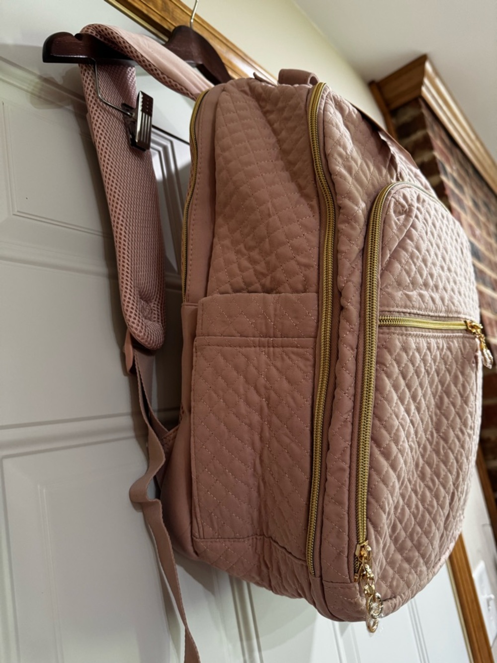 BAGSMART Quilted Backpack Blush Pink Travel Laptop Bag Gold Zippers - Picture 3 of 13
